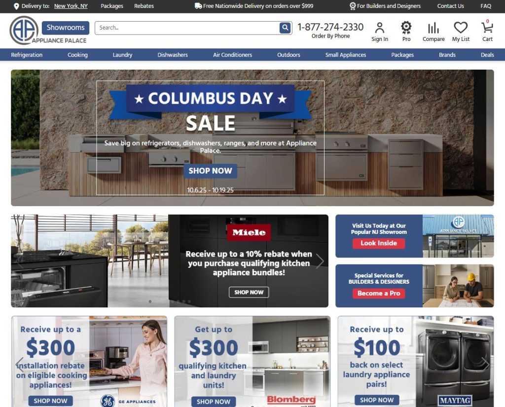 Appliance Palace Homepage Design